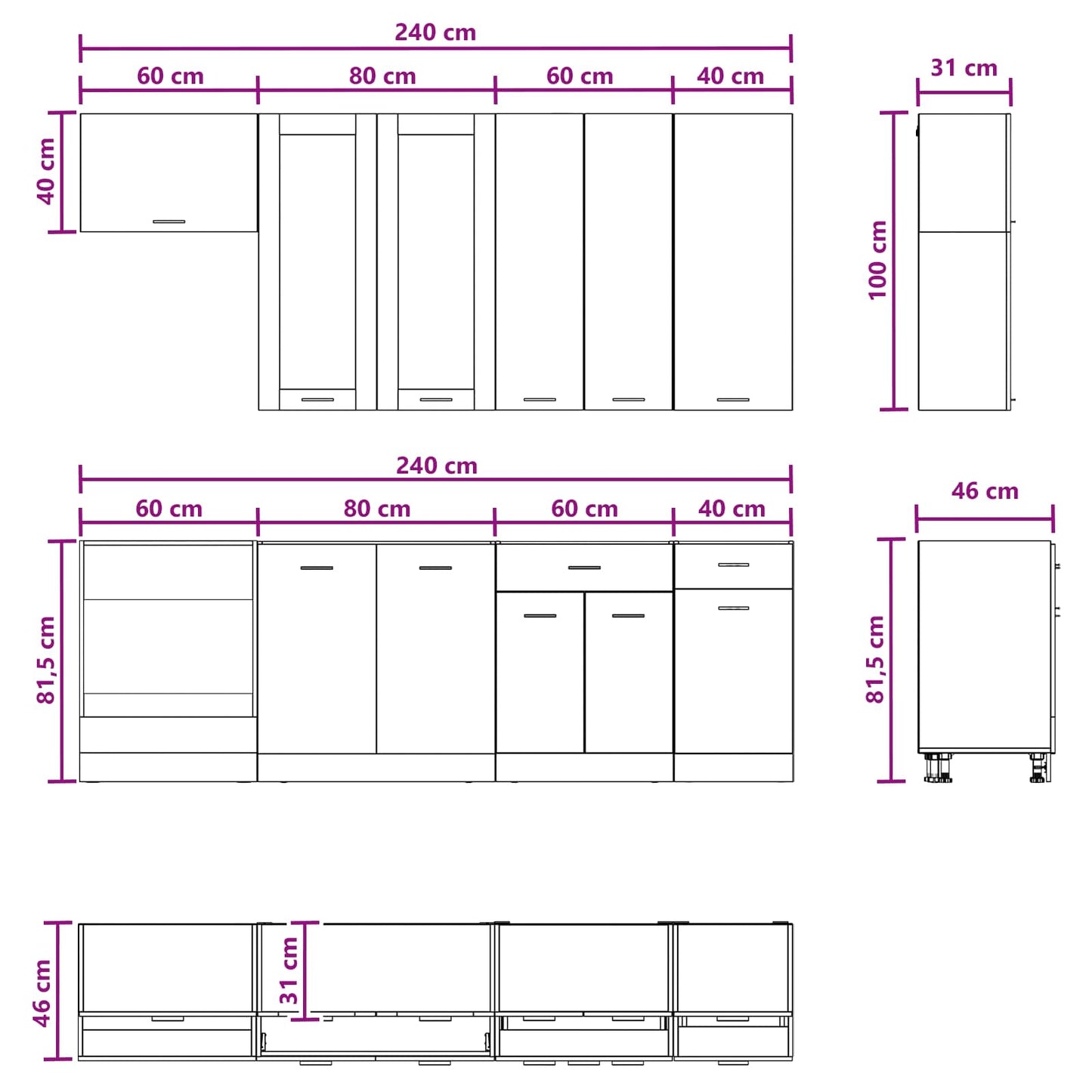 Keukenblok LYON 8 pcs Gerookt eiken Bewerkt hout