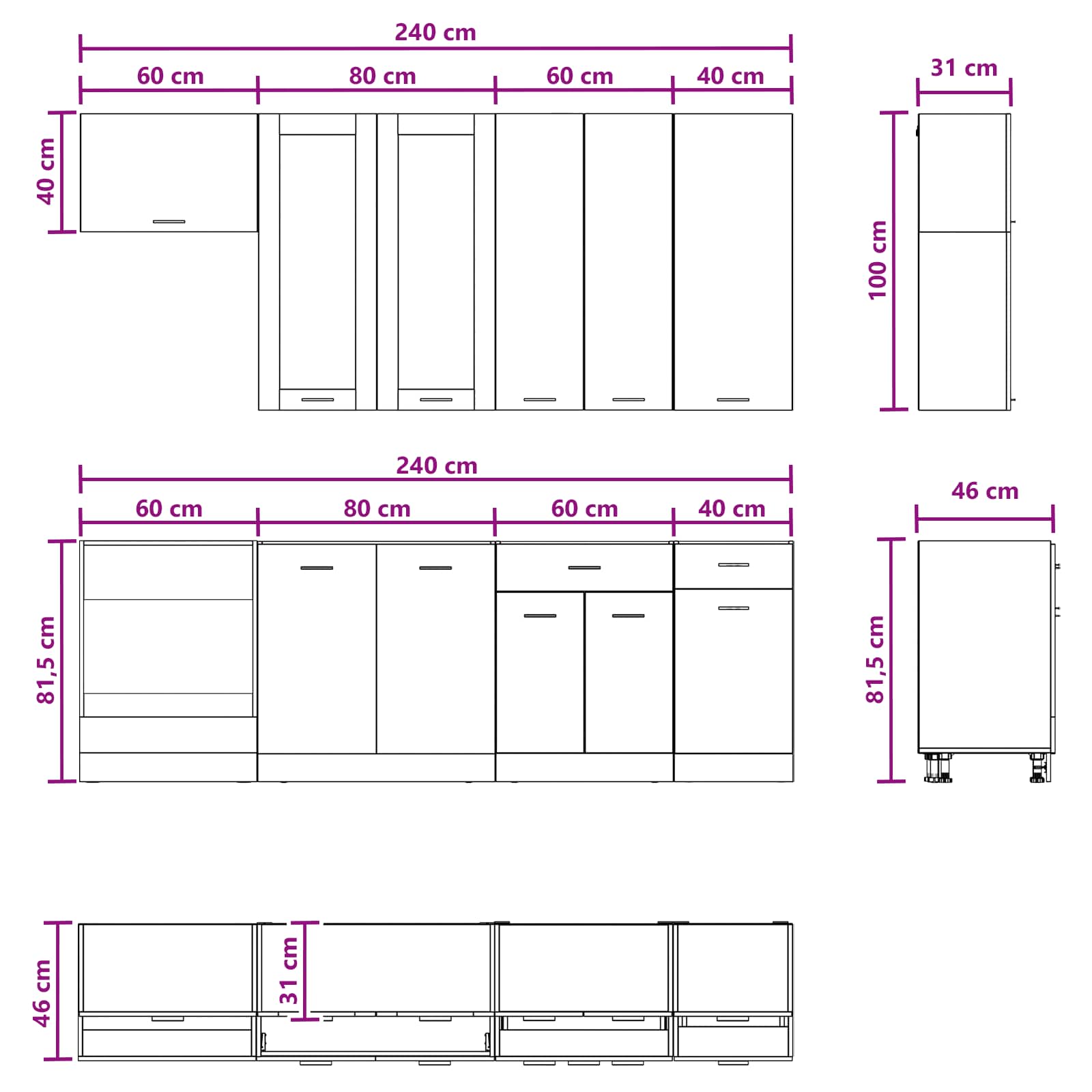 Keukenblok LYON 8 pcs Gerookt eiken Bewerkt hout