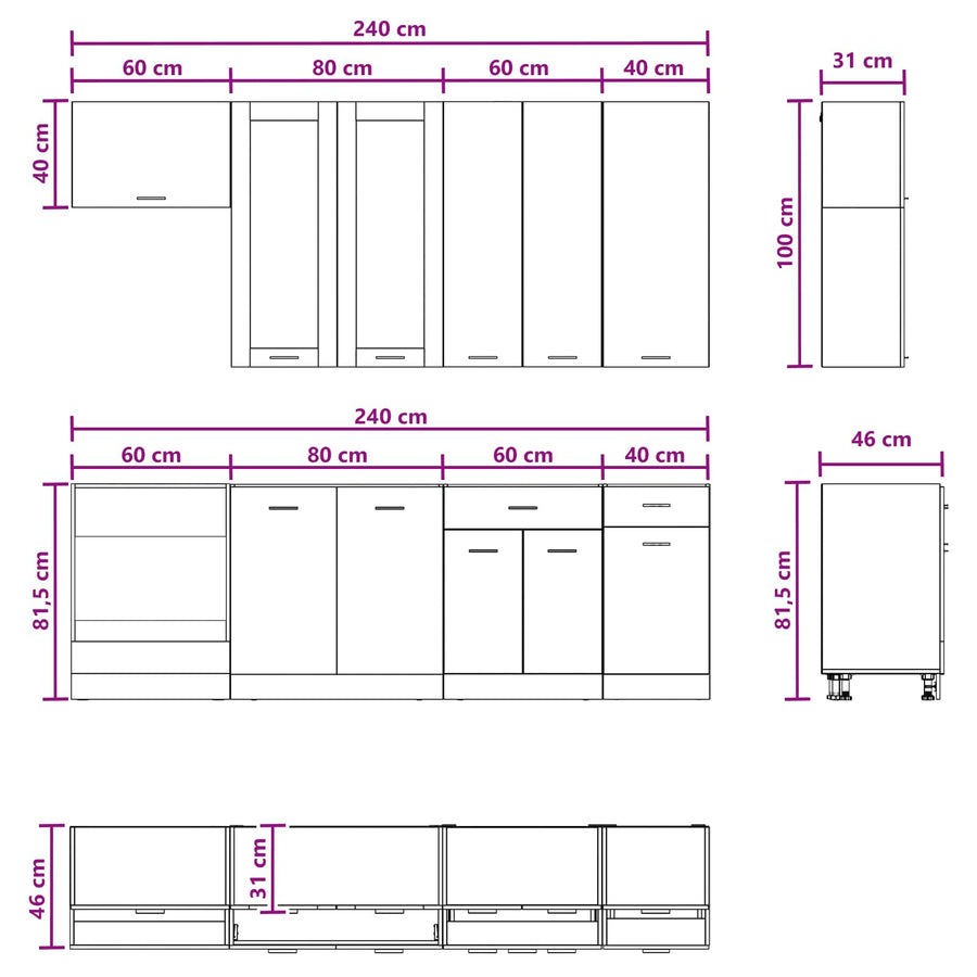 Keukenblok LYON 8 pcs Gerookt eiken Bewerkt hout