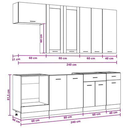 Keukenblok LYON 8 pcs Gerookt eiken Bewerkt hout