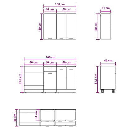 Keukenblok LYON 5 pcs Wit Bewerkt hout