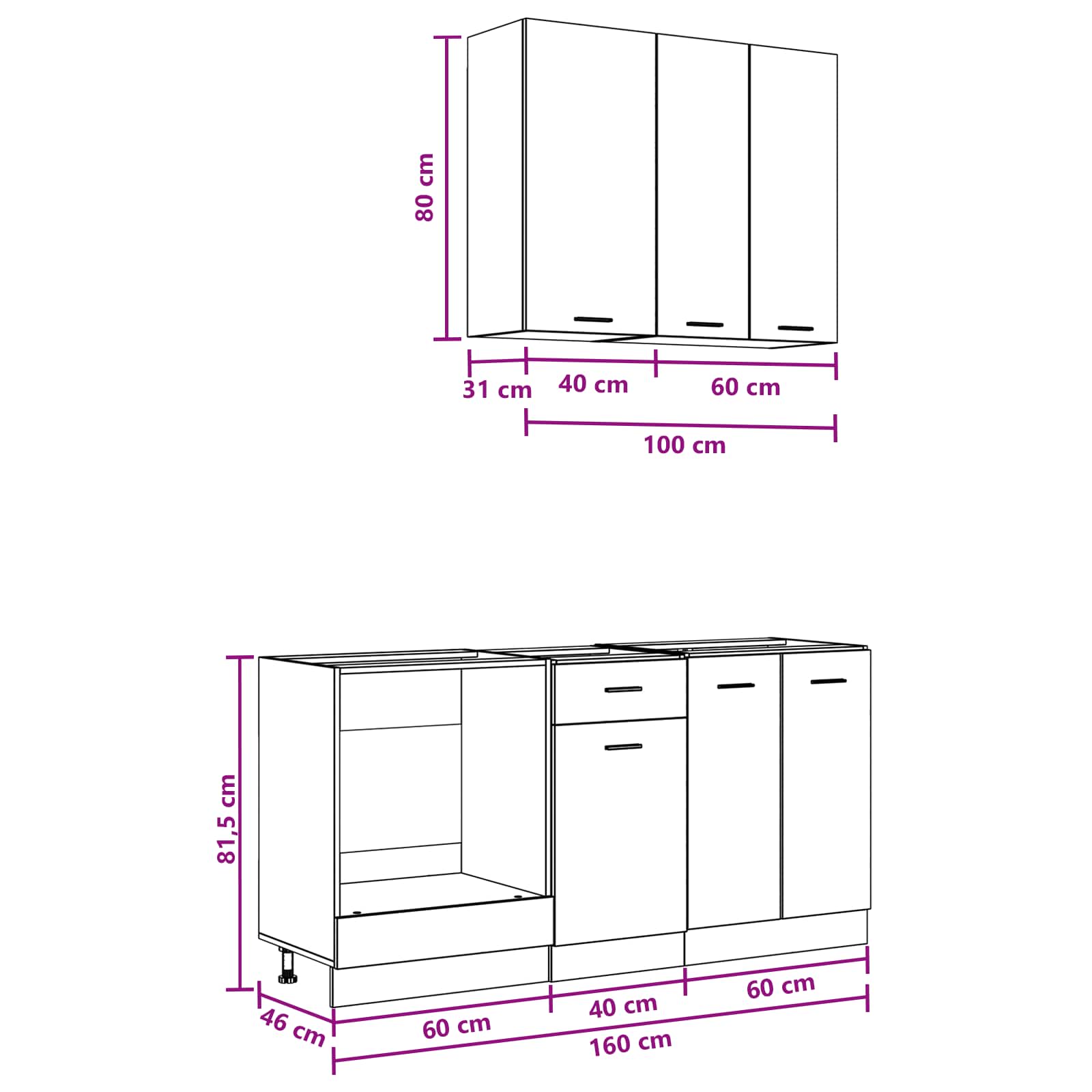 Keukenblok LYON 5 pcs Wit Bewerkt hout