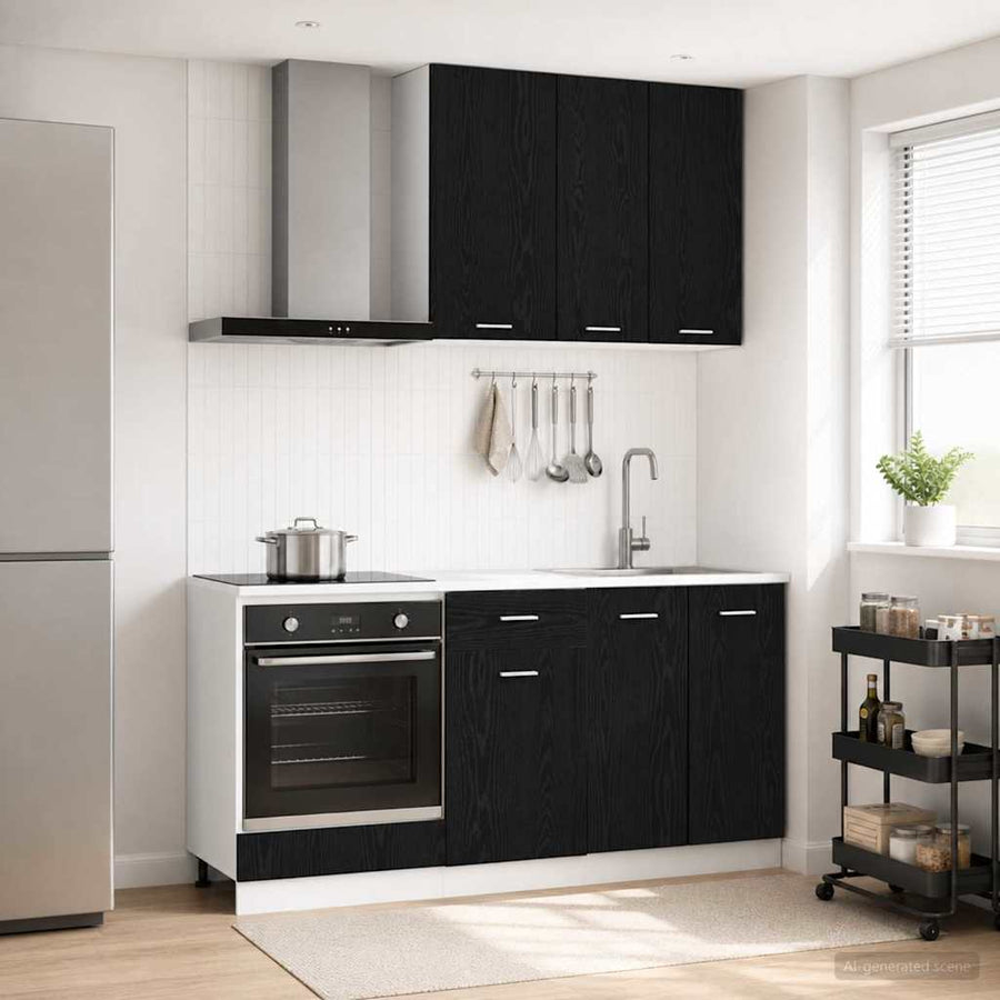 Keukenblok LYON 5 pcs Zwart eiken Bewerkt hout
