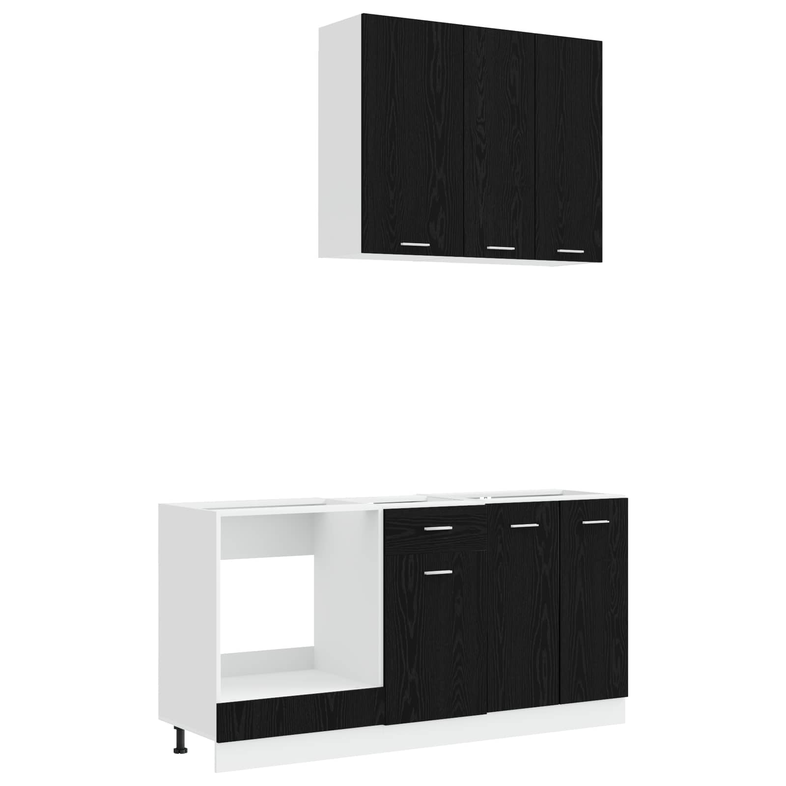 Keukenblok LYON 5 pcs Zwart eiken Bewerkt hout