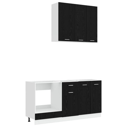 Keukenblok LYON 5 pcs Zwart eiken Bewerkt hout