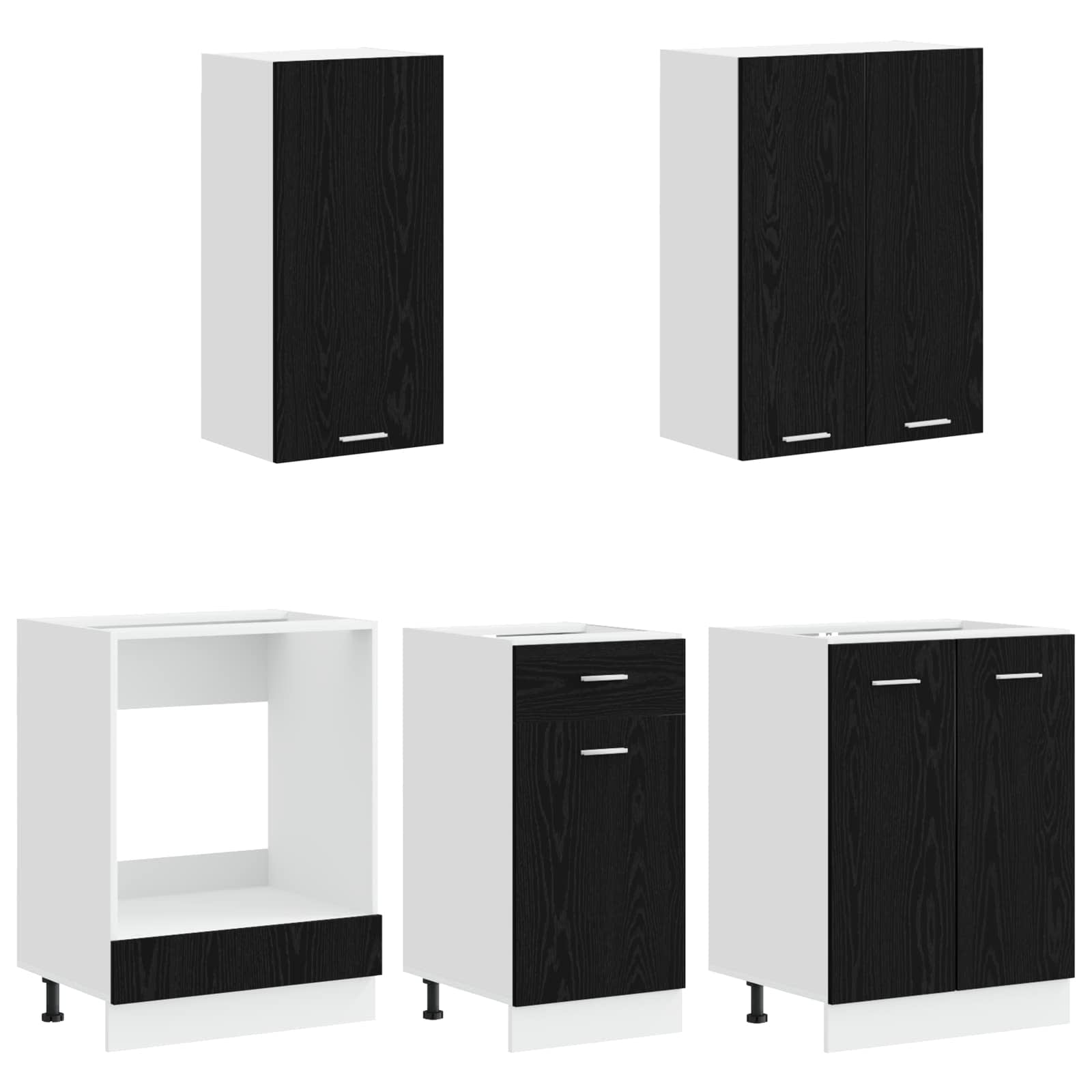 Keukenblok LYON 5 pcs Zwart eiken Bewerkt hout