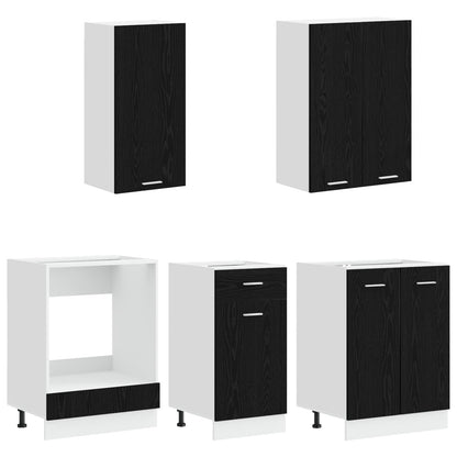 Keukenblok LYON 5 pcs Zwart eiken Bewerkt hout