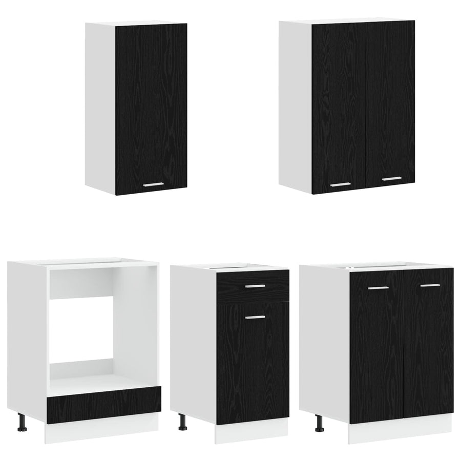Keukenblok LYON 5 pcs Zwart eiken Bewerkt hout