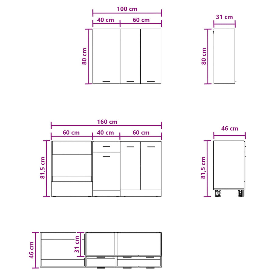 Keukenblok LYON 5 pcs Sonoma Eiken Bewerkt hout
