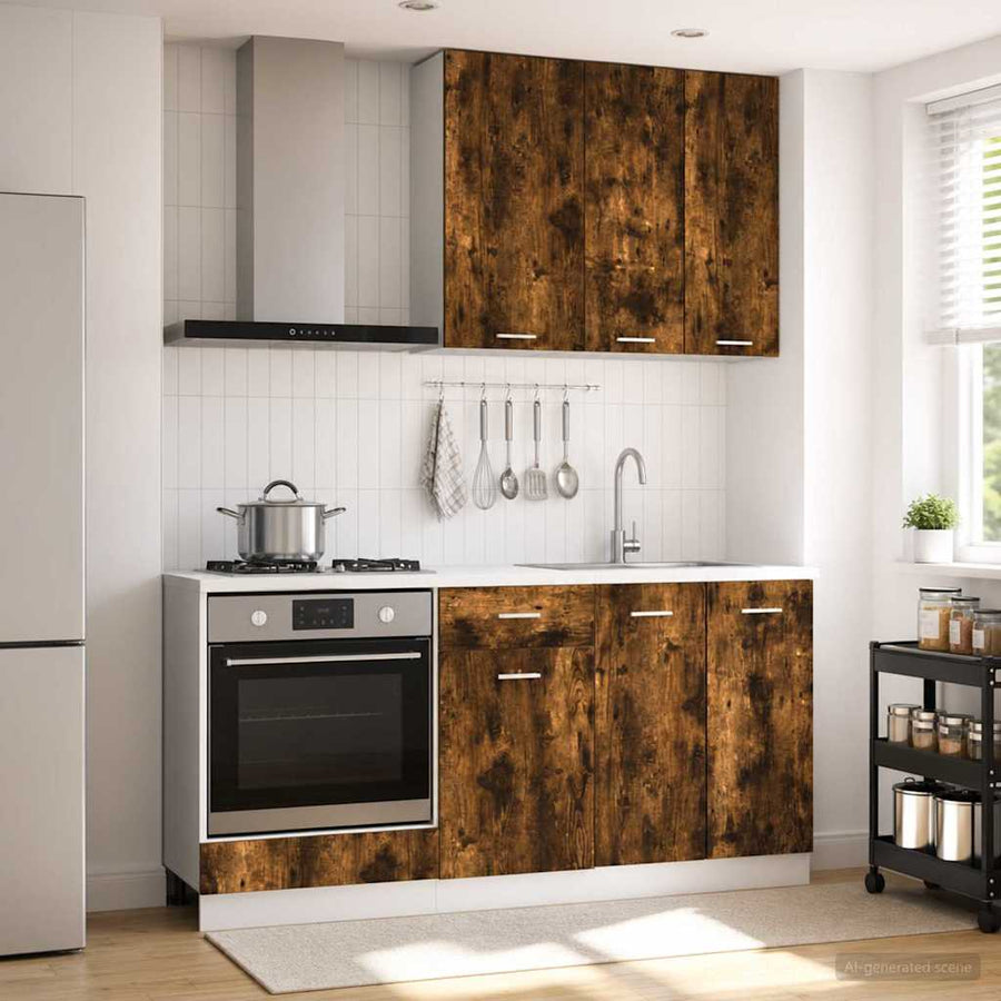 Keukenblok LYON 5 pcs Gerookt eiken Bewerkt hout