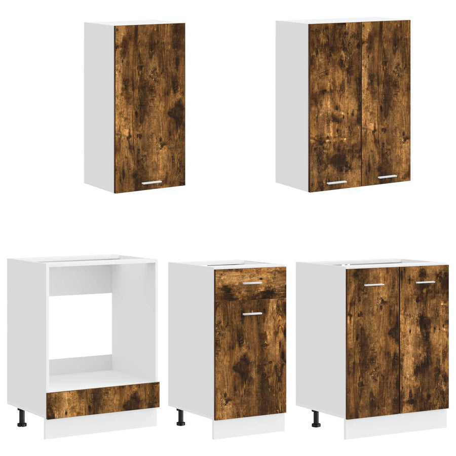 Keukenblok LYON 5 pcs Gerookt eiken Bewerkt hout