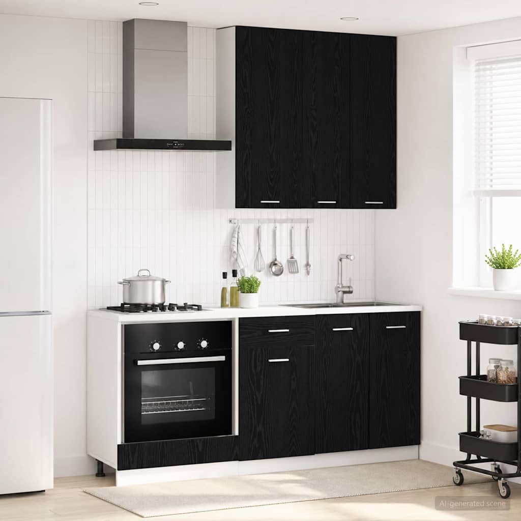 Keukenblok LYON 5 pcs Zwart eiken Bewerkt hout