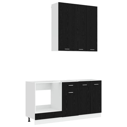 Keukenblok LYON 5 pcs Zwart eiken Bewerkt hout