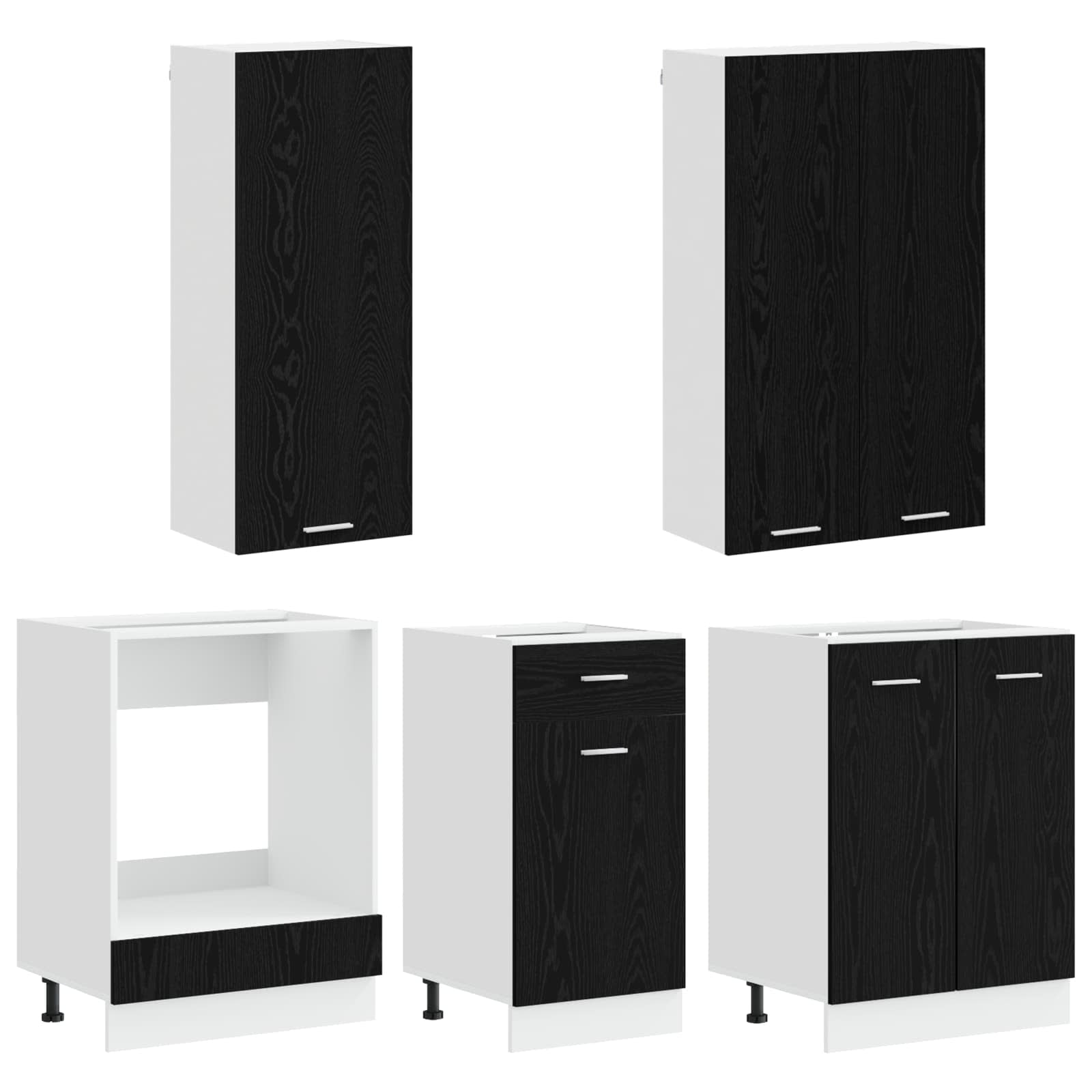 Keukenblok LYON 5 pcs Zwart eiken Bewerkt hout
