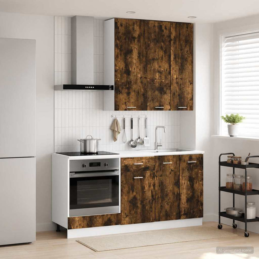 Keukenblok LYON 5 pcs Gerookt eiken Bewerkt hout