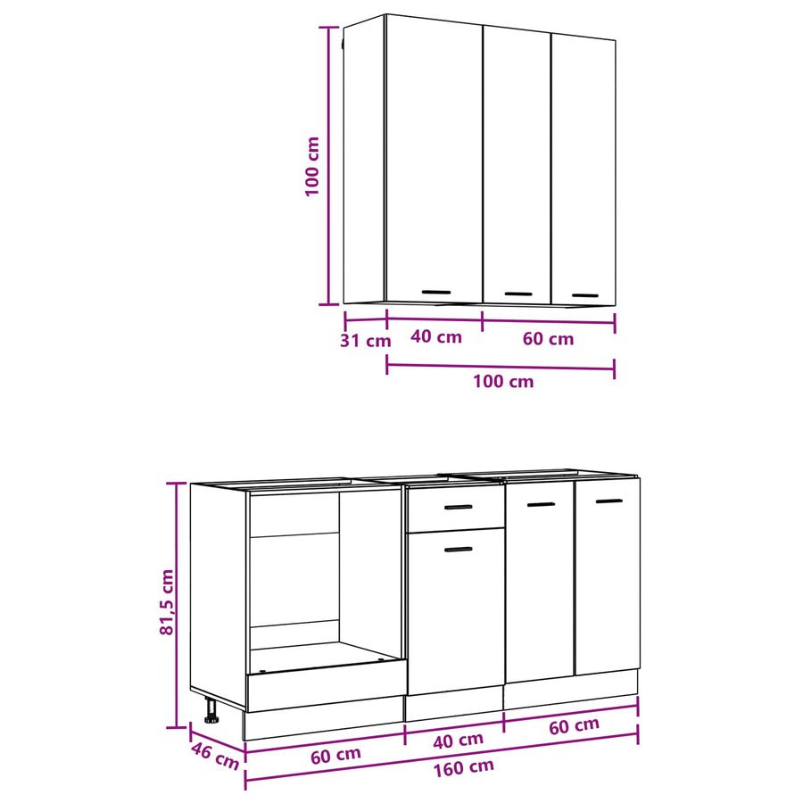 Keukenblok LYON 5 pcs Gerookt eiken Bewerkt hout