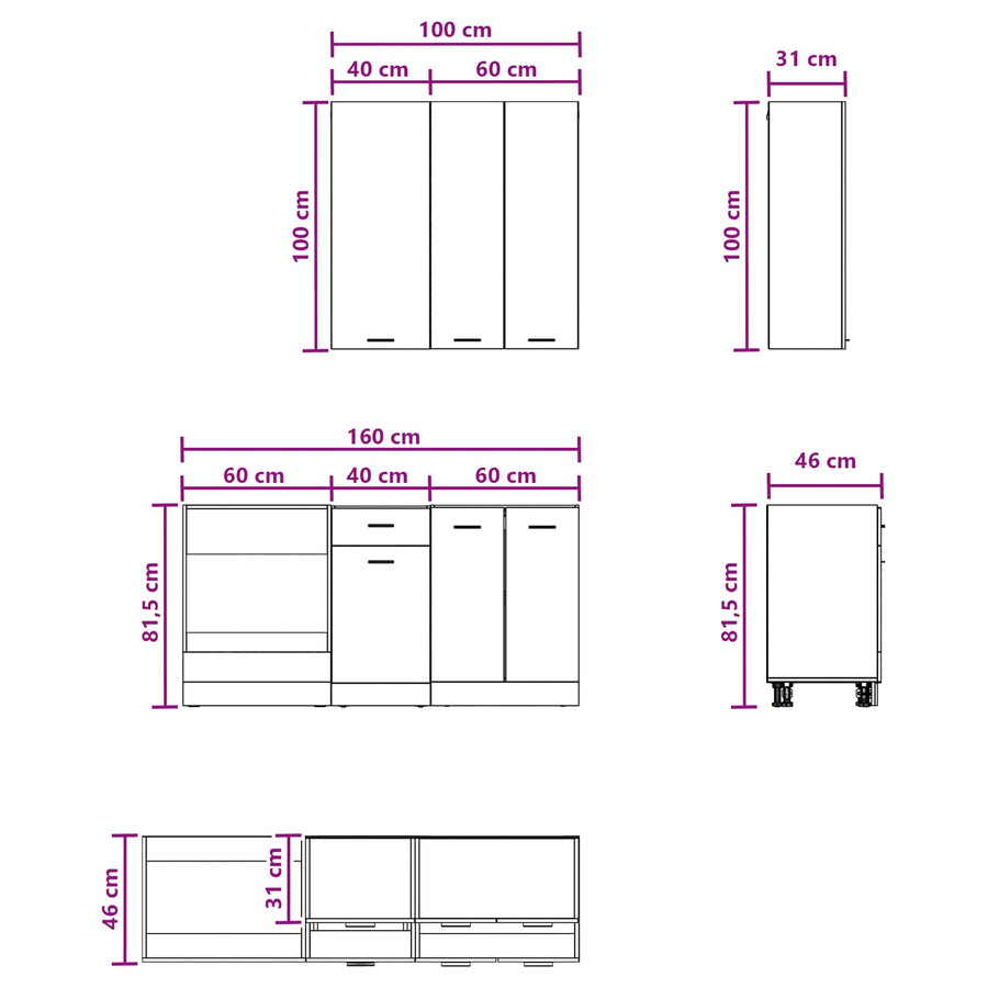 Keukenblok LYON 5 pcs Oud hout Bewerkt hout