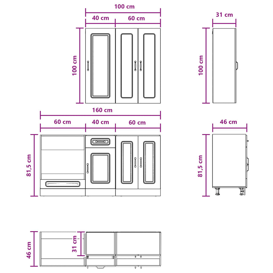 Keukenblok KALMAR 5 pcs Hoogglans Wit Bewerkt hout
