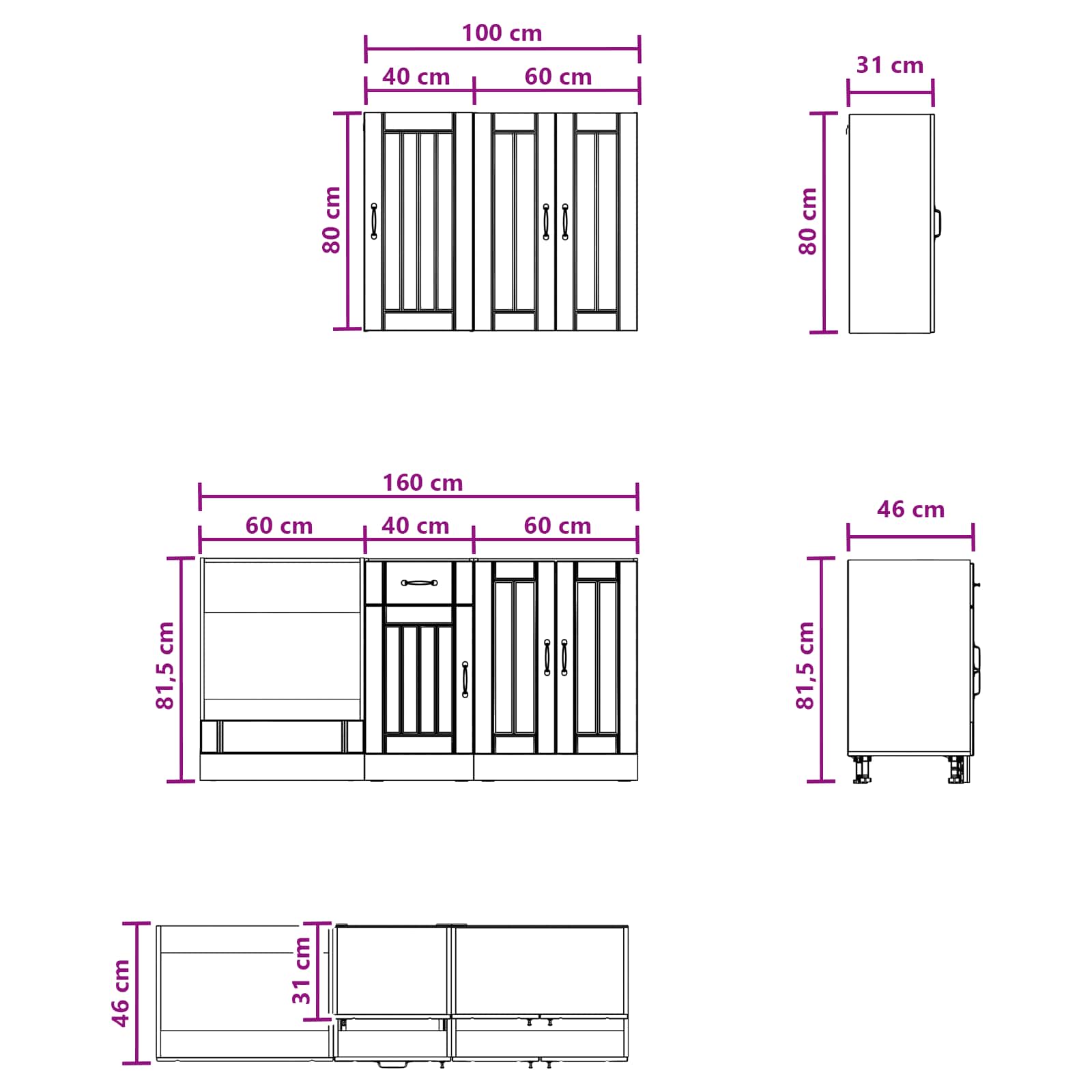 Keukenblok LUCCA 5 pcs Wit Bewerkt hout