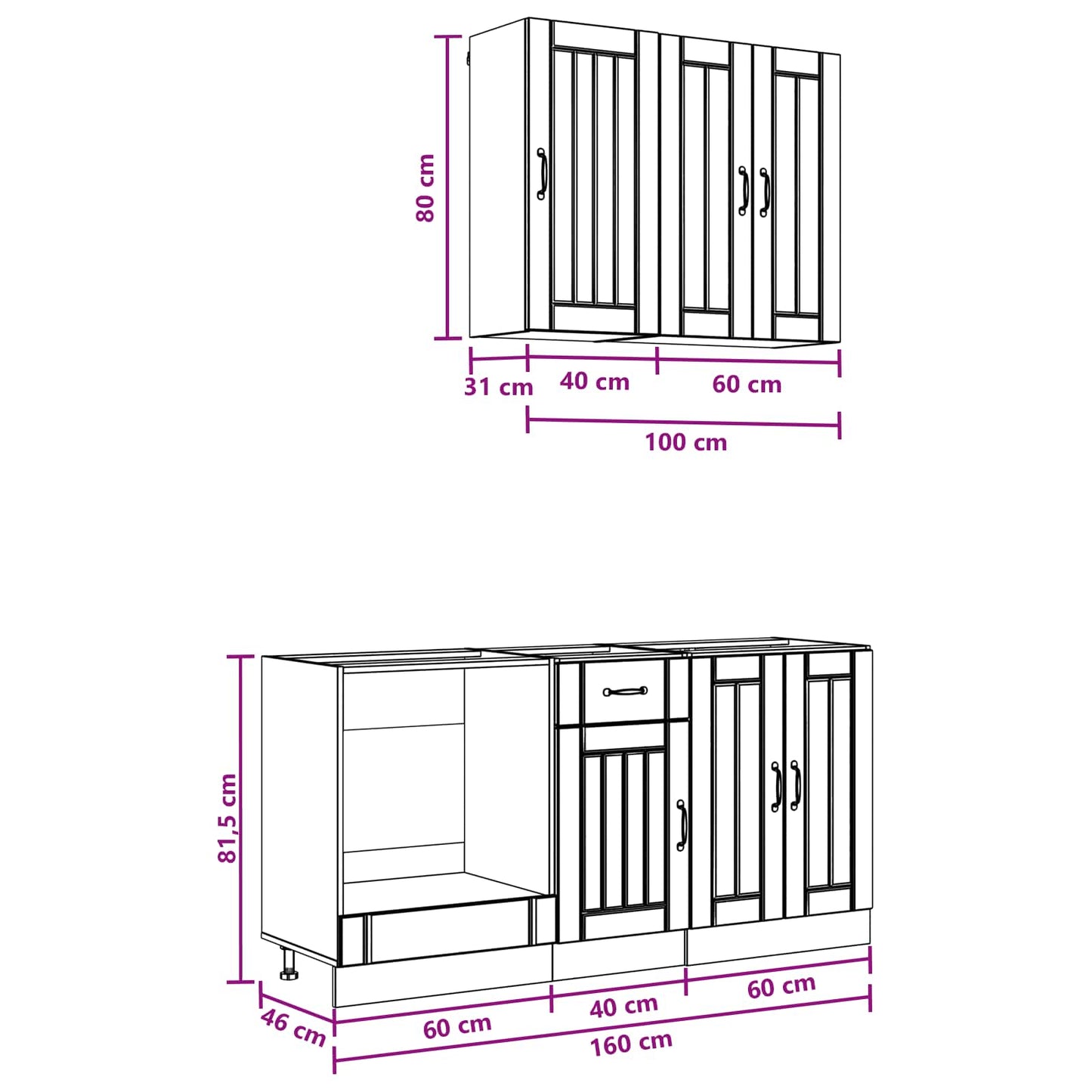 Keukenblok LUCCA 5 pcs Hoogglans Wit Bewerkt hout