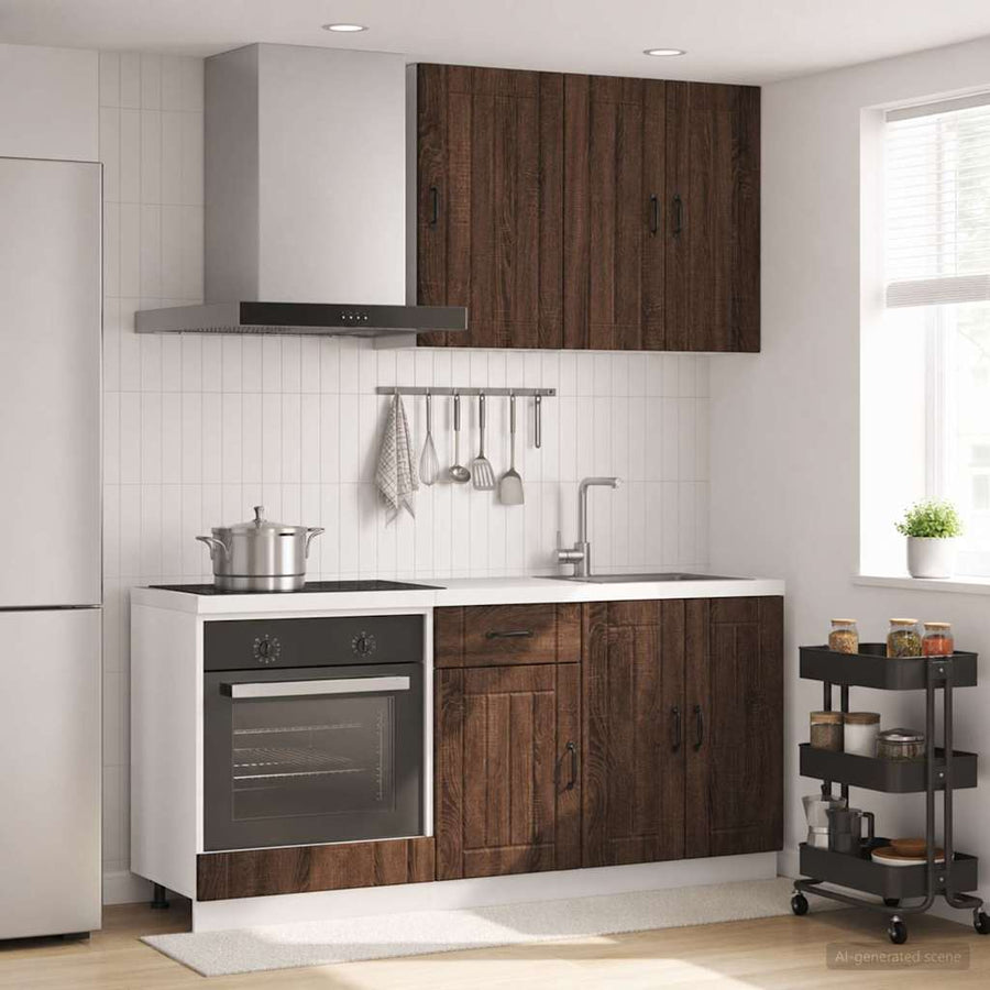 Keukenblok LUCCA 5 pcs Bruin eiken Bewerkt hout