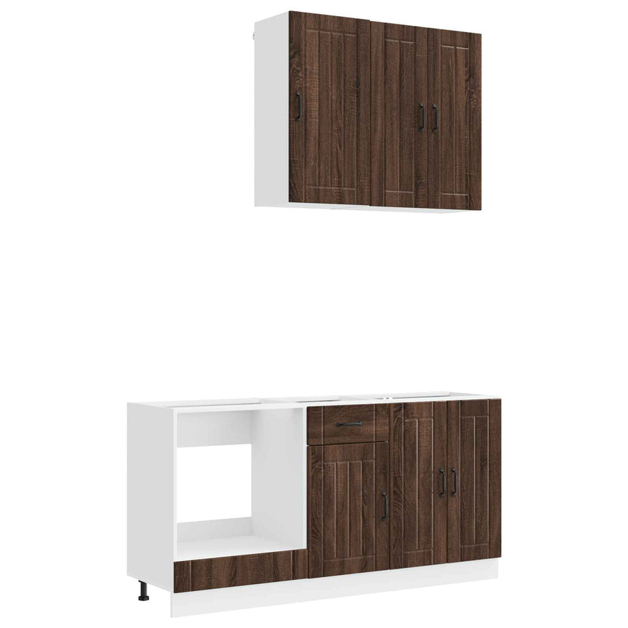 Keukenblok LUCCA 5 pcs Bruin eiken Bewerkt hout