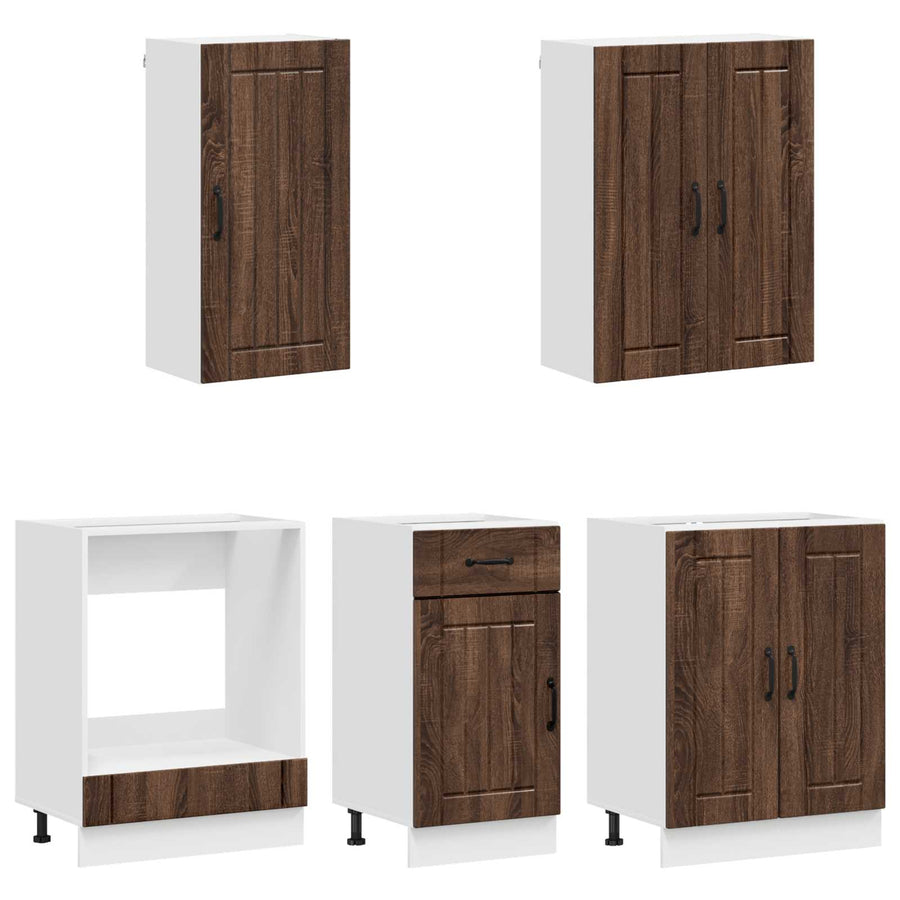 Keukenblok LUCCA 5 pcs Bruin eiken Bewerkt hout