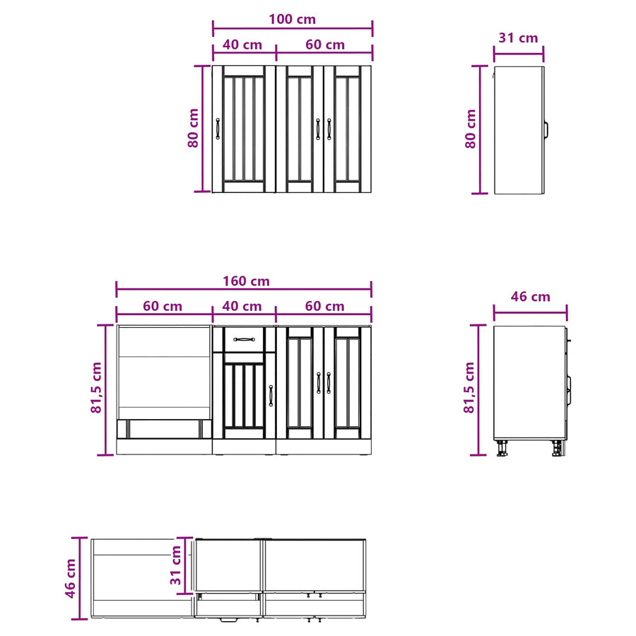Keukenblok LUCCA 5 pcs Oud hout Bewerkt hout