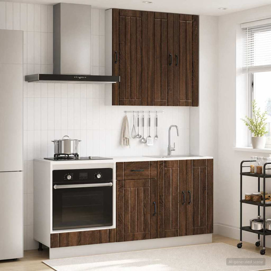 Keukenblok LUCCA 5 pcs Bruin eiken Bewerkt hout