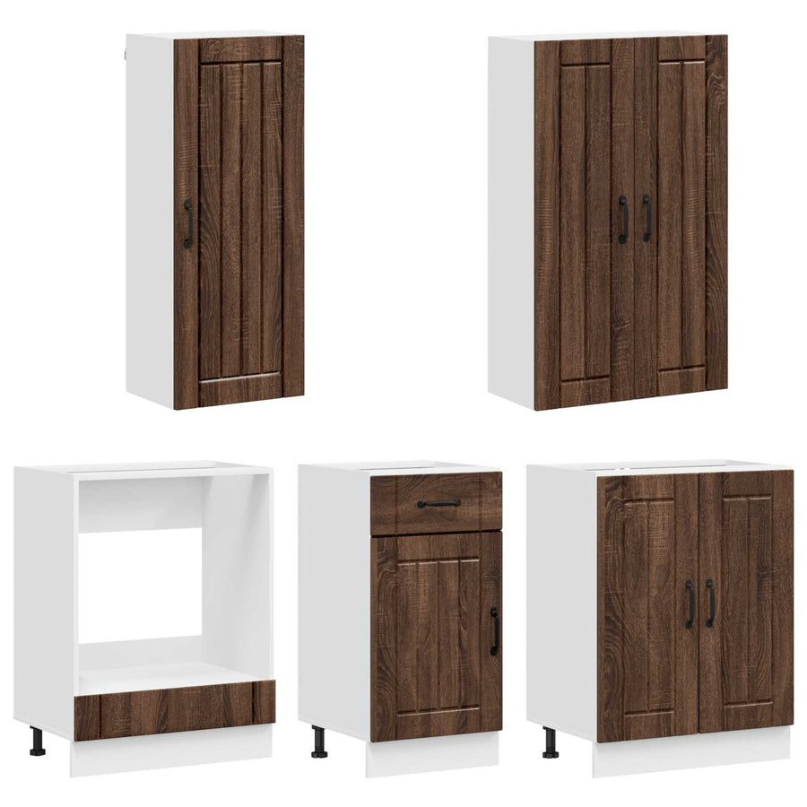 Keukenblok LUCCA 5 pcs Bruin eiken Bewerkt hout