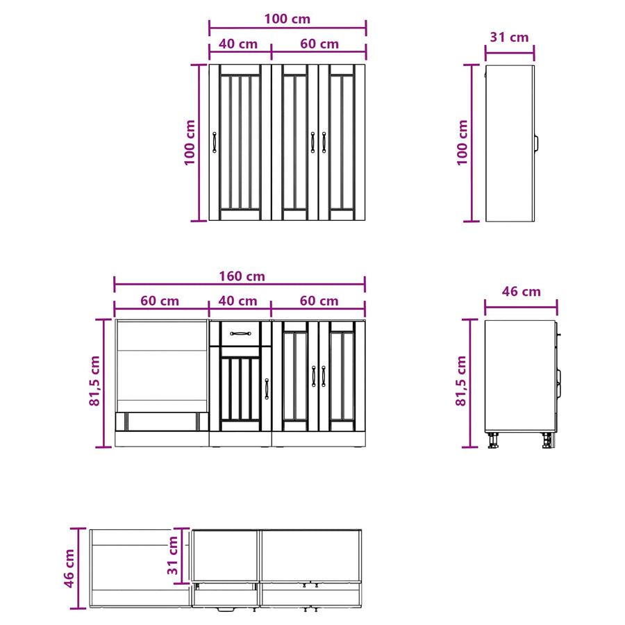 Keukenblok LUCCA 5 pcs Bruin eiken Bewerkt hout