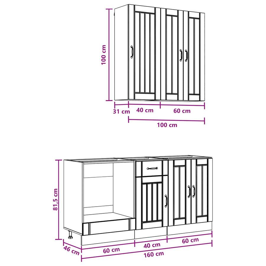 Keukenblok LUCCA 5 pcs Bruin eiken Bewerkt hout