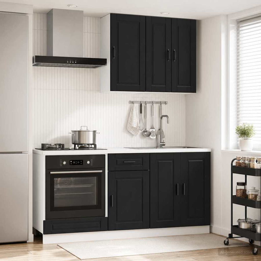 Keukenblok PORTO 5 pcs Zwart Bewerkt hout