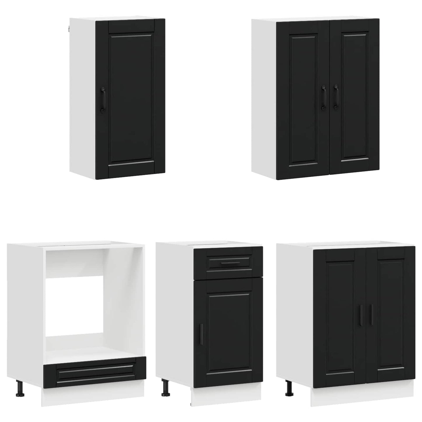 Keukenblok PORTO 5 pcs Zwart Bewerkt hout