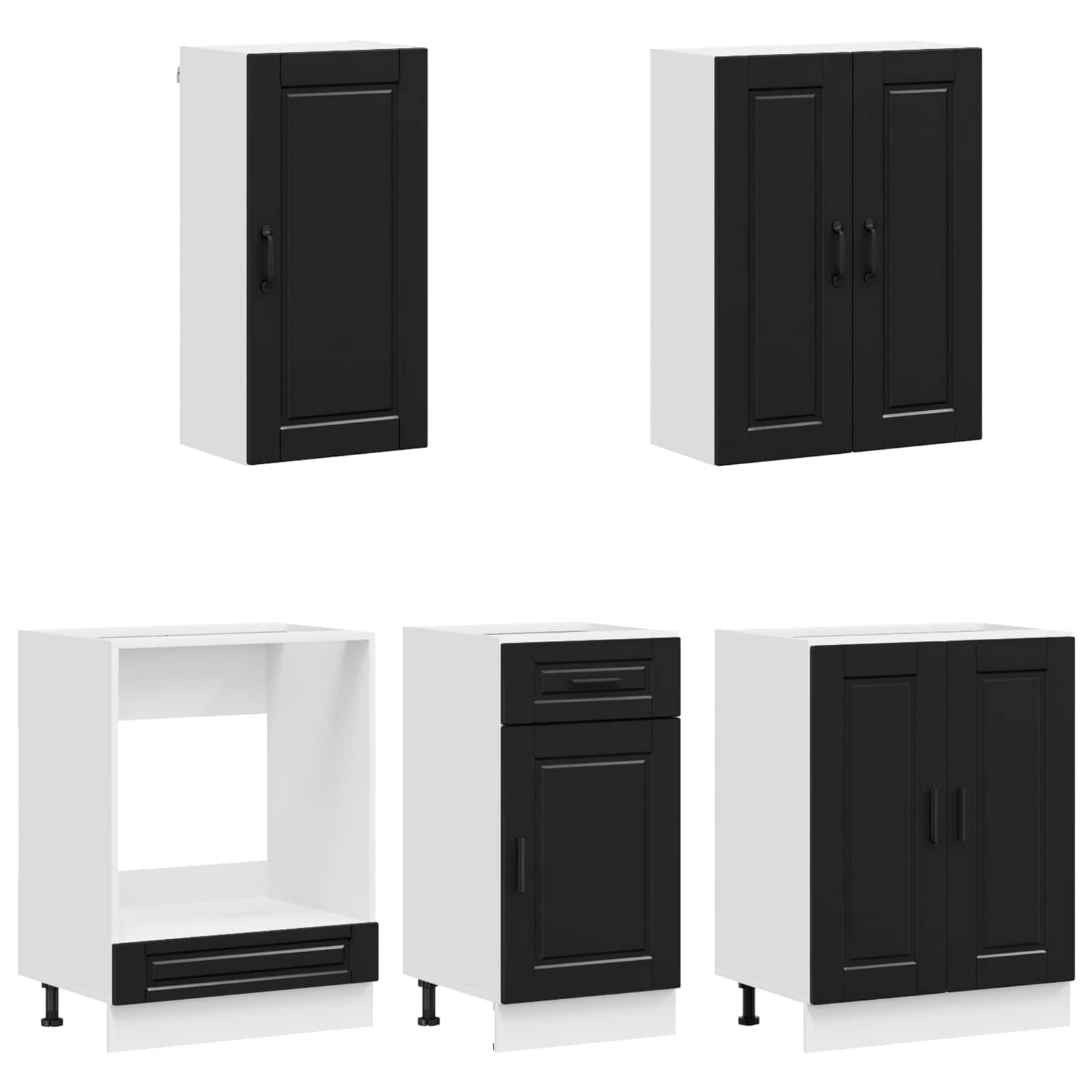 Keukenblok PORTO 5 pcs Zwart Bewerkt hout