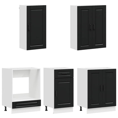 Keukenblok PORTO 5 pcs Zwart Bewerkt hout