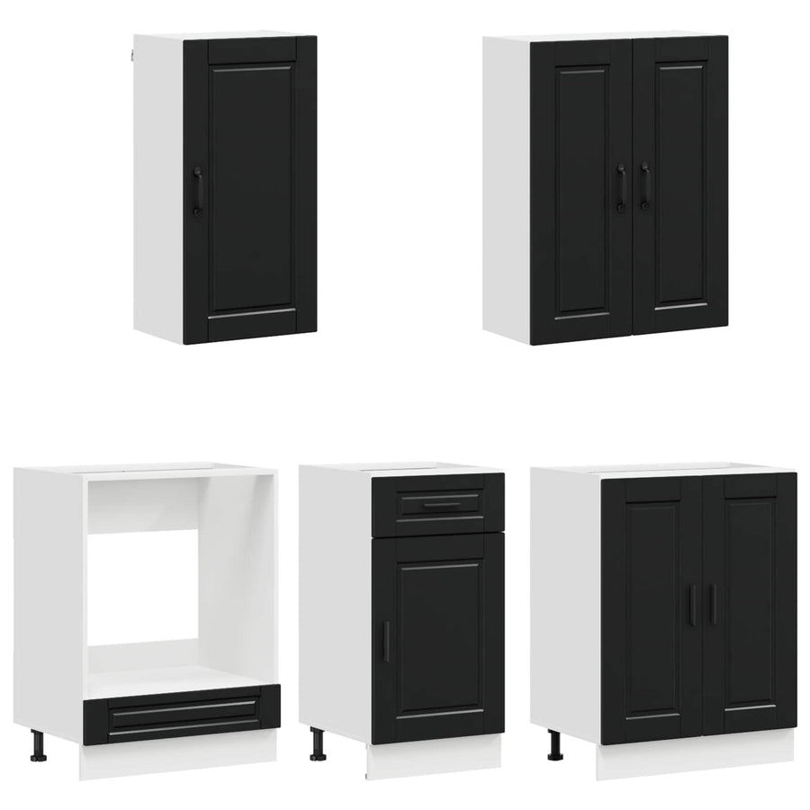 Keukenblok PORTO 5 pcs Zwart Bewerkt hout