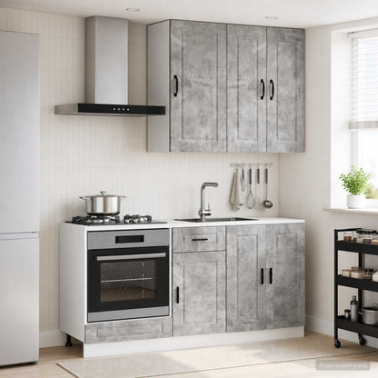 Keukenblok PORTO 5 pcs Betongrijs Bewerkt hout