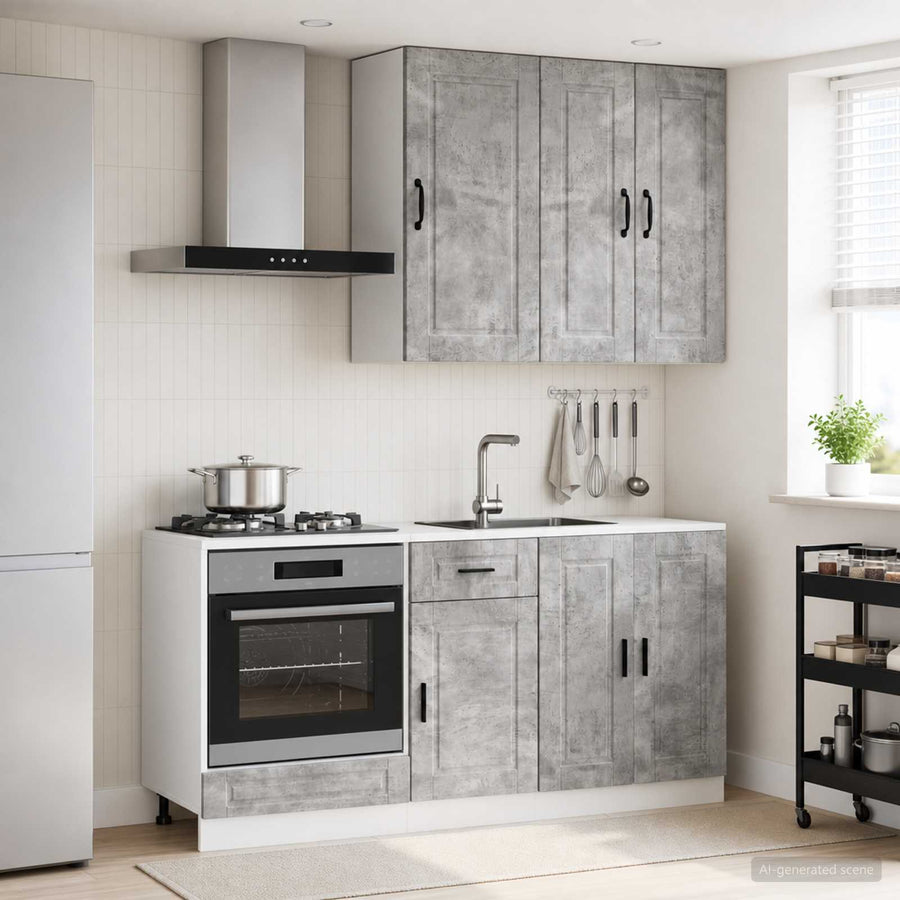 Keukenblok PORTO 5 pcs Betongrijs Bewerkt hout