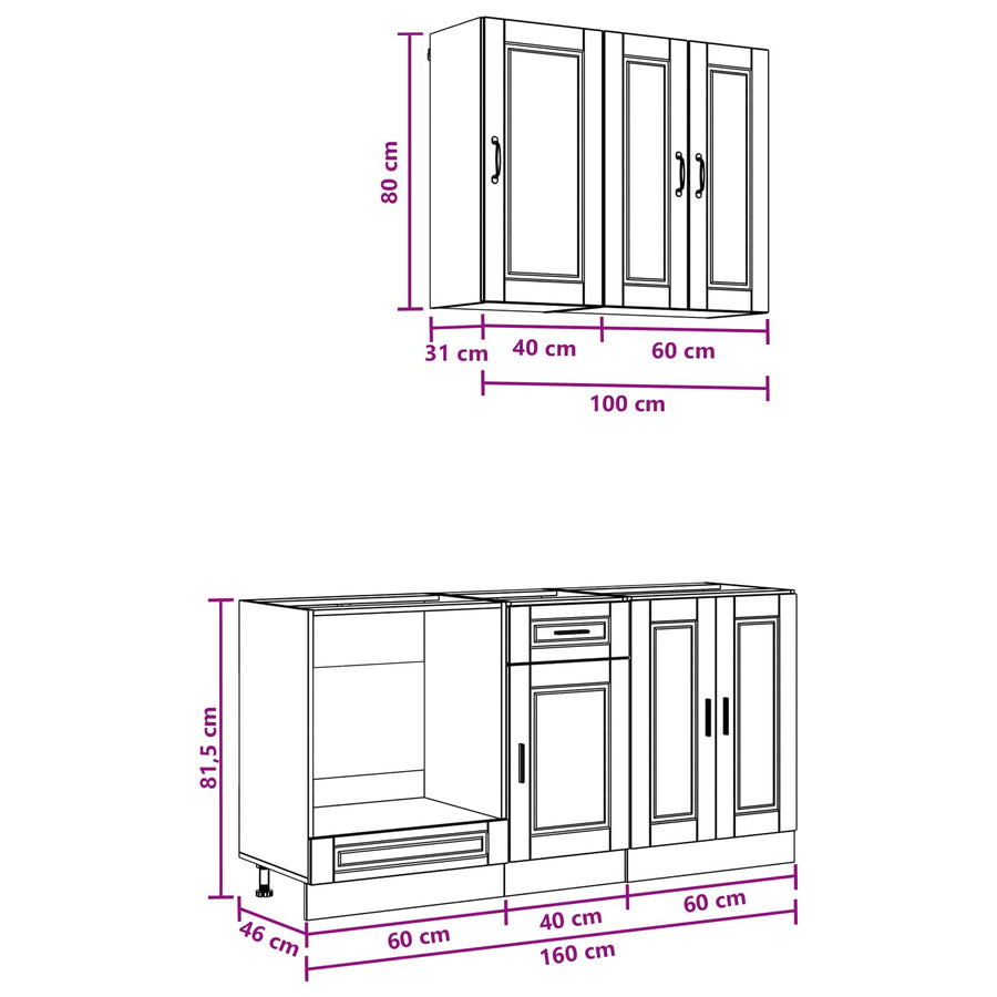 Keukenblok PORTO 5 pcs Grijs Sonoma Bewerkt hout