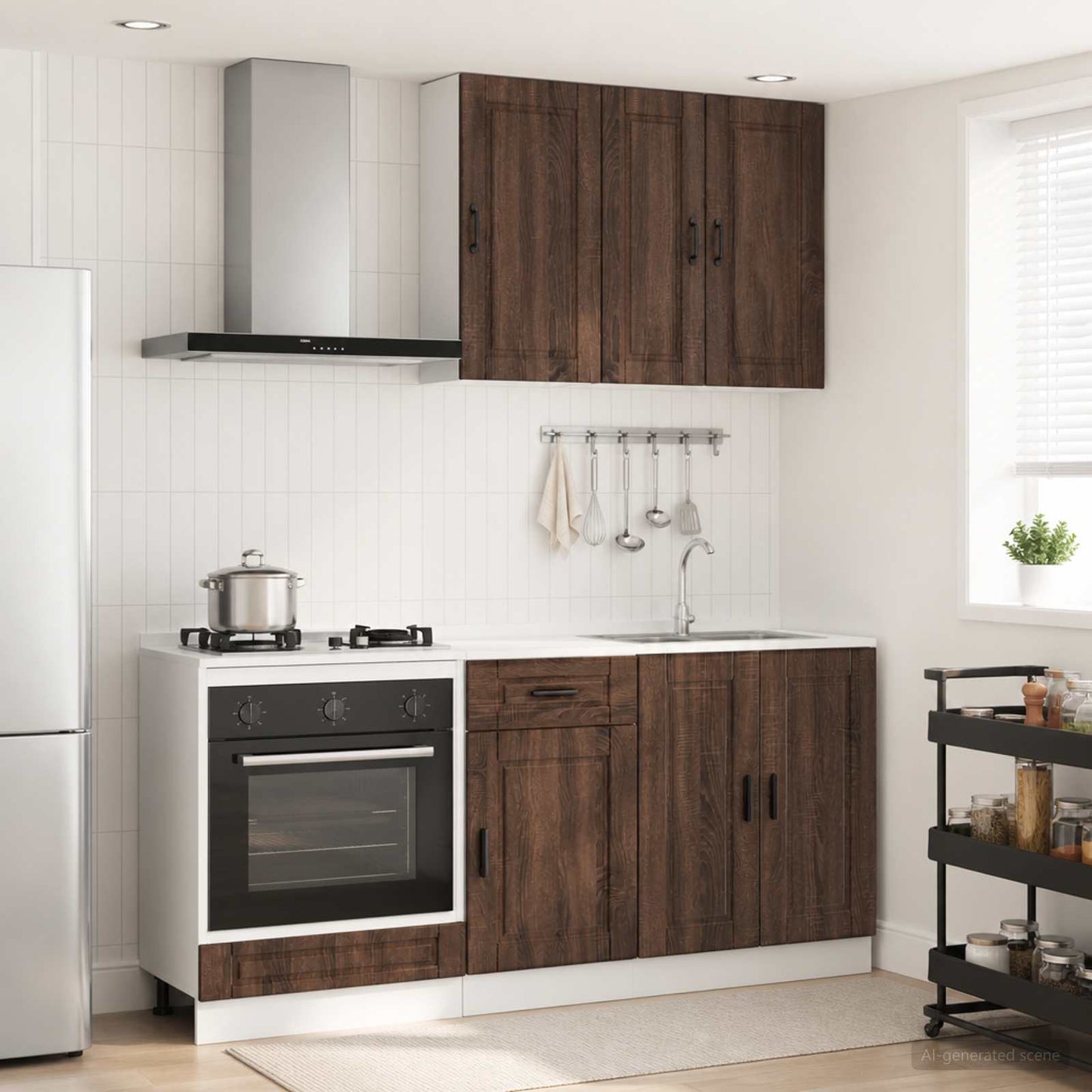 Keukenblok PORTO 5 pcs Bruin eiken Bewerkt hout