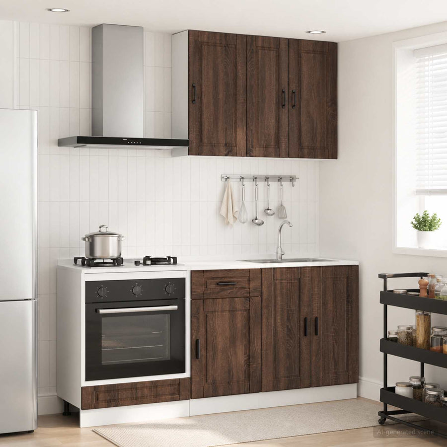 Keukenblok PORTO 5 pcs Bruin eiken Bewerkt hout