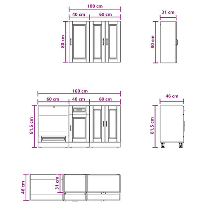 Keukenblok PORTO 5 pcs Bruin eiken Bewerkt hout