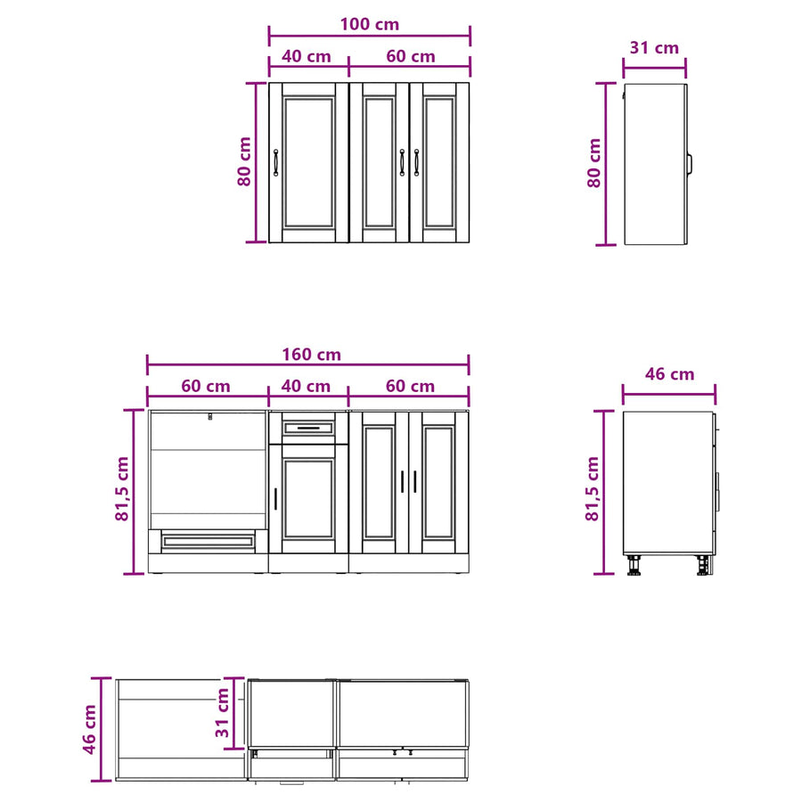 Keukenblok PORTO 5 pcs Artisanaal eiken Bewerkt hout