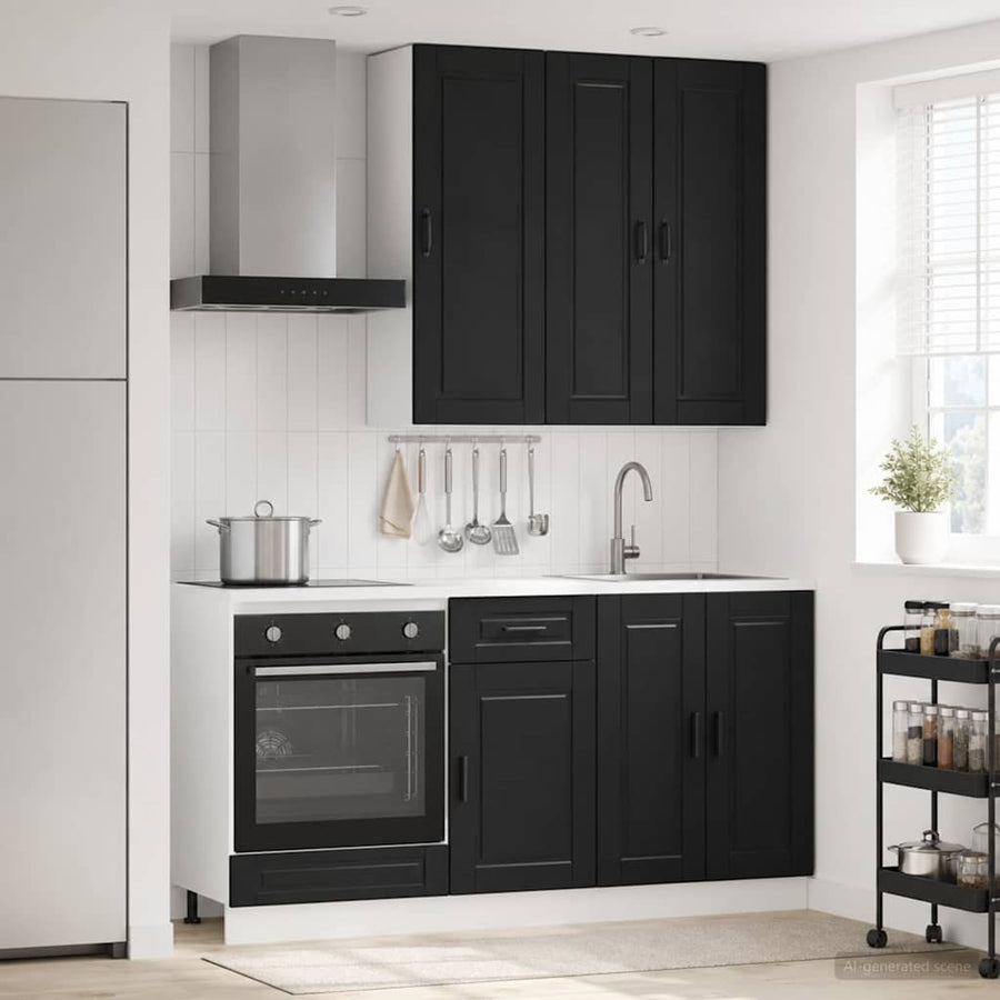 Keukenblok PORTO 5 pcs Zwart Bewerkt hout