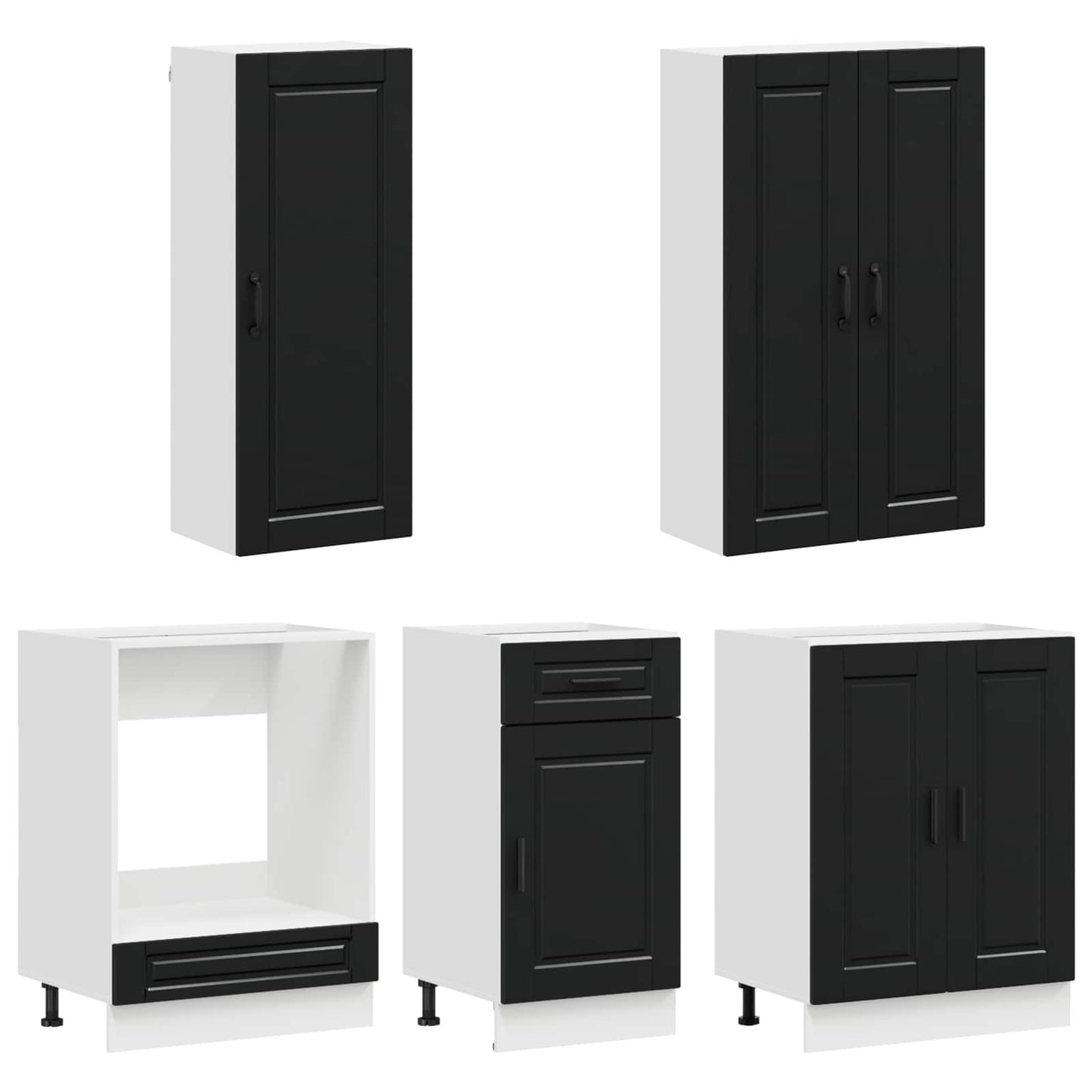 Keukenblok PORTO 5 pcs Zwart Bewerkt hout