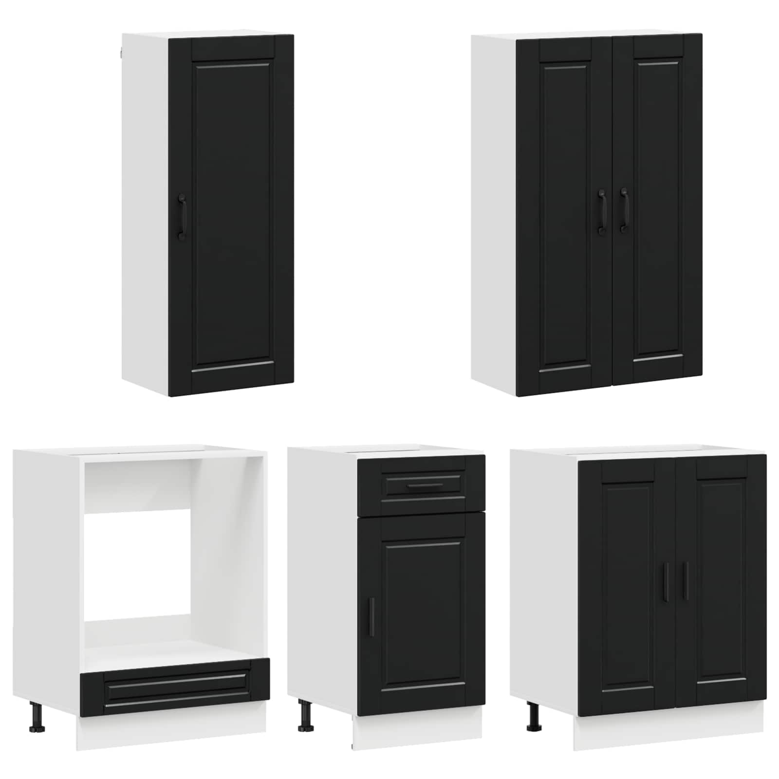 Keukenblok PORTO 5 pcs Zwart Bewerkt hout