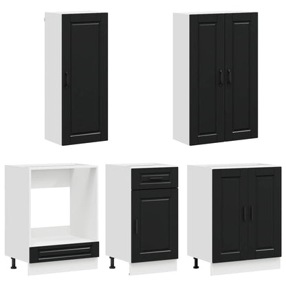 Keukenblok PORTO 5 pcs Zwart Bewerkt hout