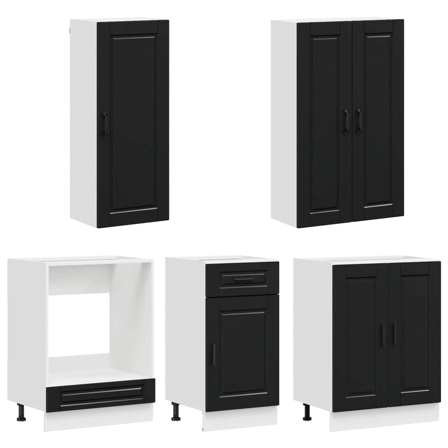 Keukenblok PORTO 5 pcs Zwart Bewerkt hout