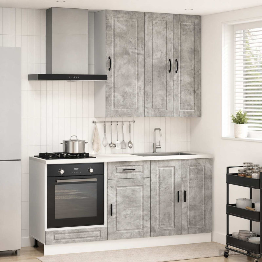 Keukenblok PORTO 5 pcs Betongrijs Bewerkt hout